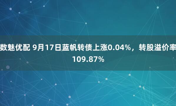 数魅优配 9月17日蓝帆转债上涨0.04%，转股溢价率109.87%